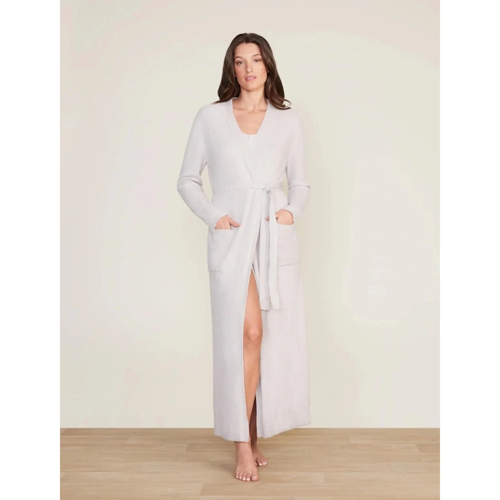 New $158 Barefoot Dreams CozyChic Lite Women's Long Robe Silver S/M